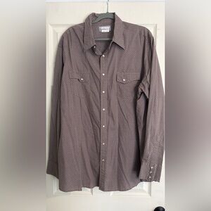 Wrangler Maroon Long-Sleeve Button-Down Shirt with Micro Dot Print